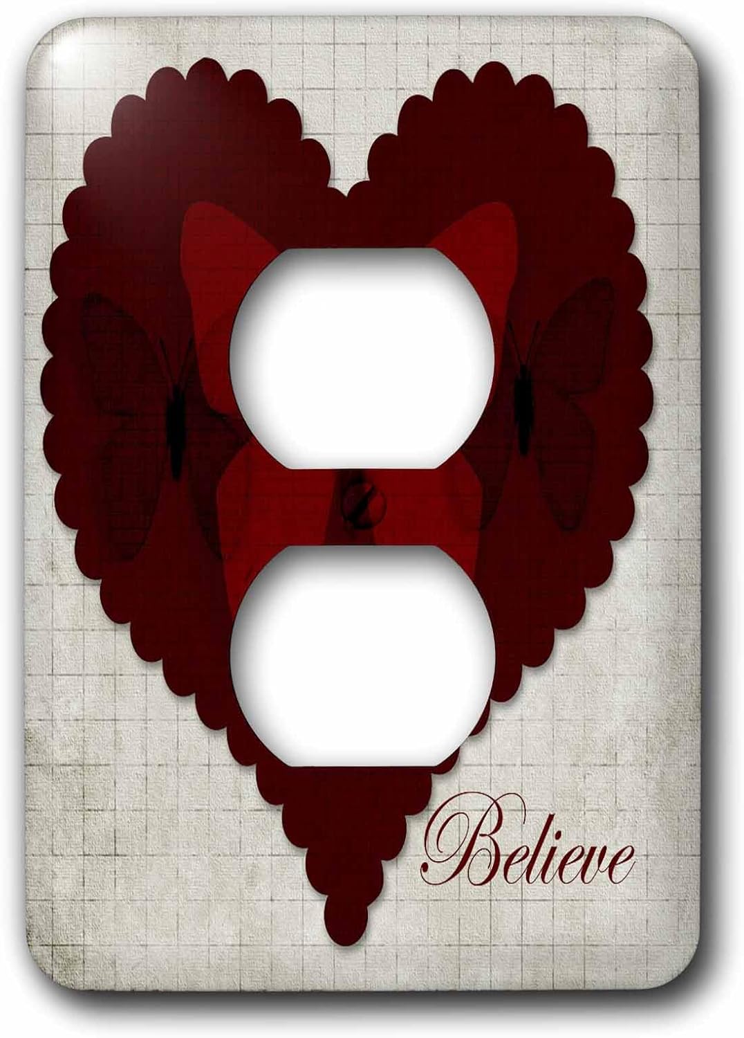 3dRose Inspirational Red Heart with Butterflies Believe - Art single toggle switch
