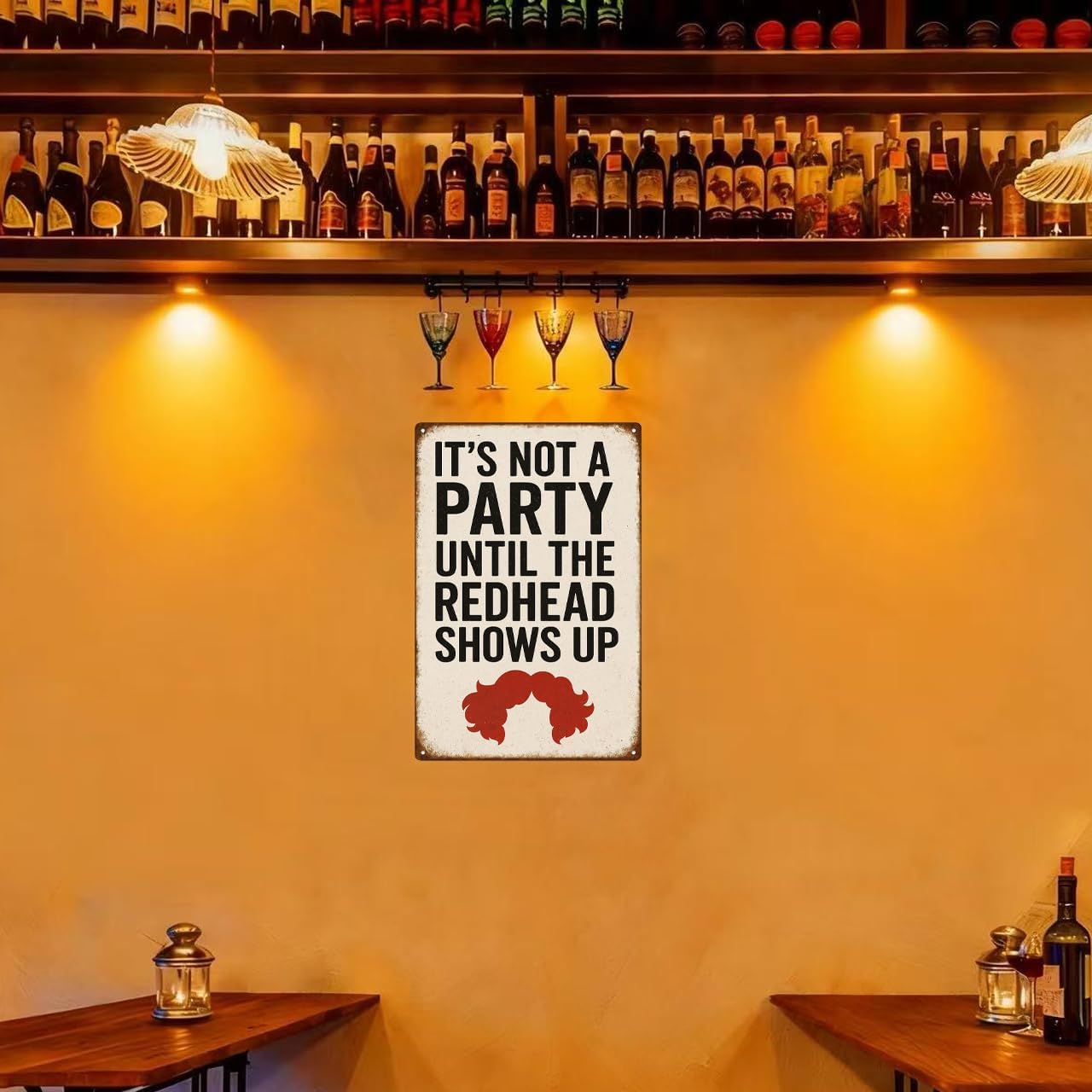 Funny Bar Party Redhead Sign –“IT’S NOT A PARTY UNTIL THE REDHEAD SHOWS UP” Retro Wall Decor for Home Bar, Game Room, or Party Space – Humorous Gift for Redheads, Friends, and Fun Lovers (Redhead) image 3
