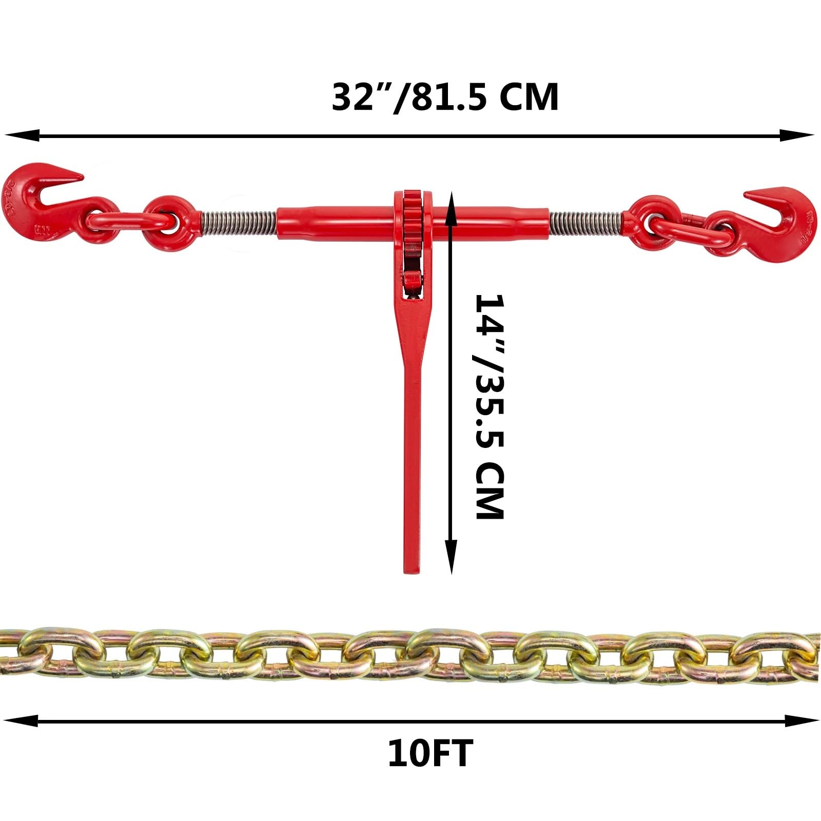 Catena di Sollevamento Kit Catena e legante Cricchetto legante carico 3/8 pollici-1/2 Pollici Gamma Regolabile con 10 Piedi Paranchi