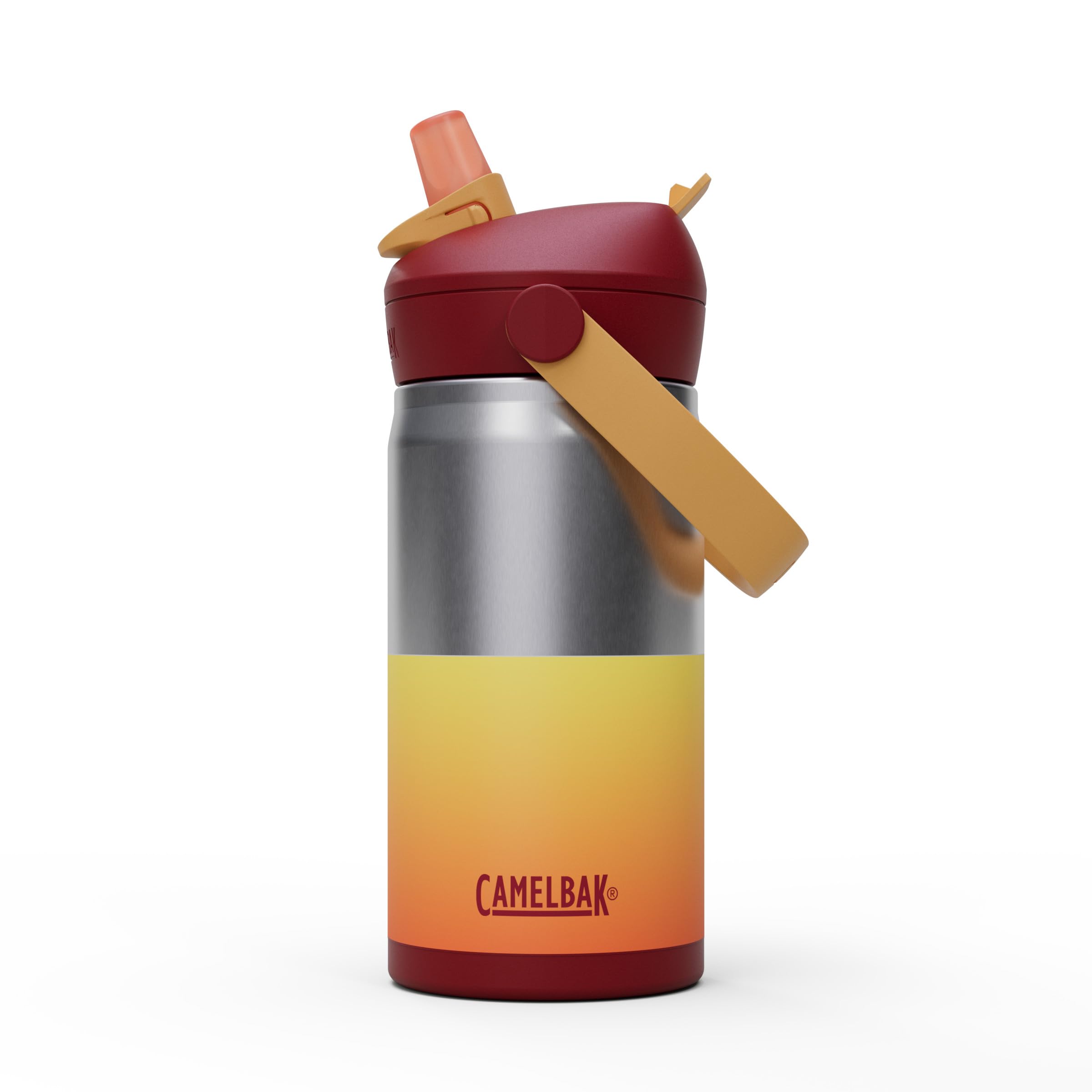 CamelBak Thrive Flip Straw Kids Bite Valve Stainless Steel Water Bottle Orange Sunset, 12oz