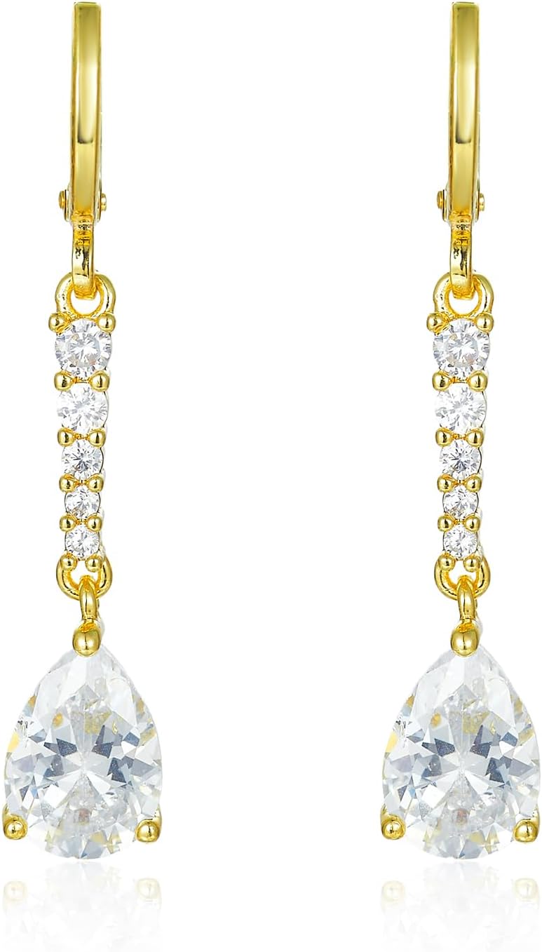 14K Gold Plated Long Drop Cubic Zirconia Earrings for Women,Dangle Hypoallergenic Earrings,Elegant Gift - Image 3