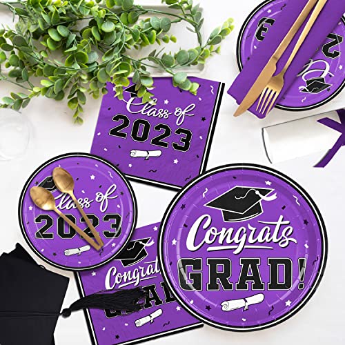 Gatherfun Graduation Party Plates And Napkins 2023 Graduation Party Supplies Purple Disposable Paper Plates Luncheon Napkins Cocktail Napkins For Congrats Grad Party Decorations, Serve 50 #TOP5