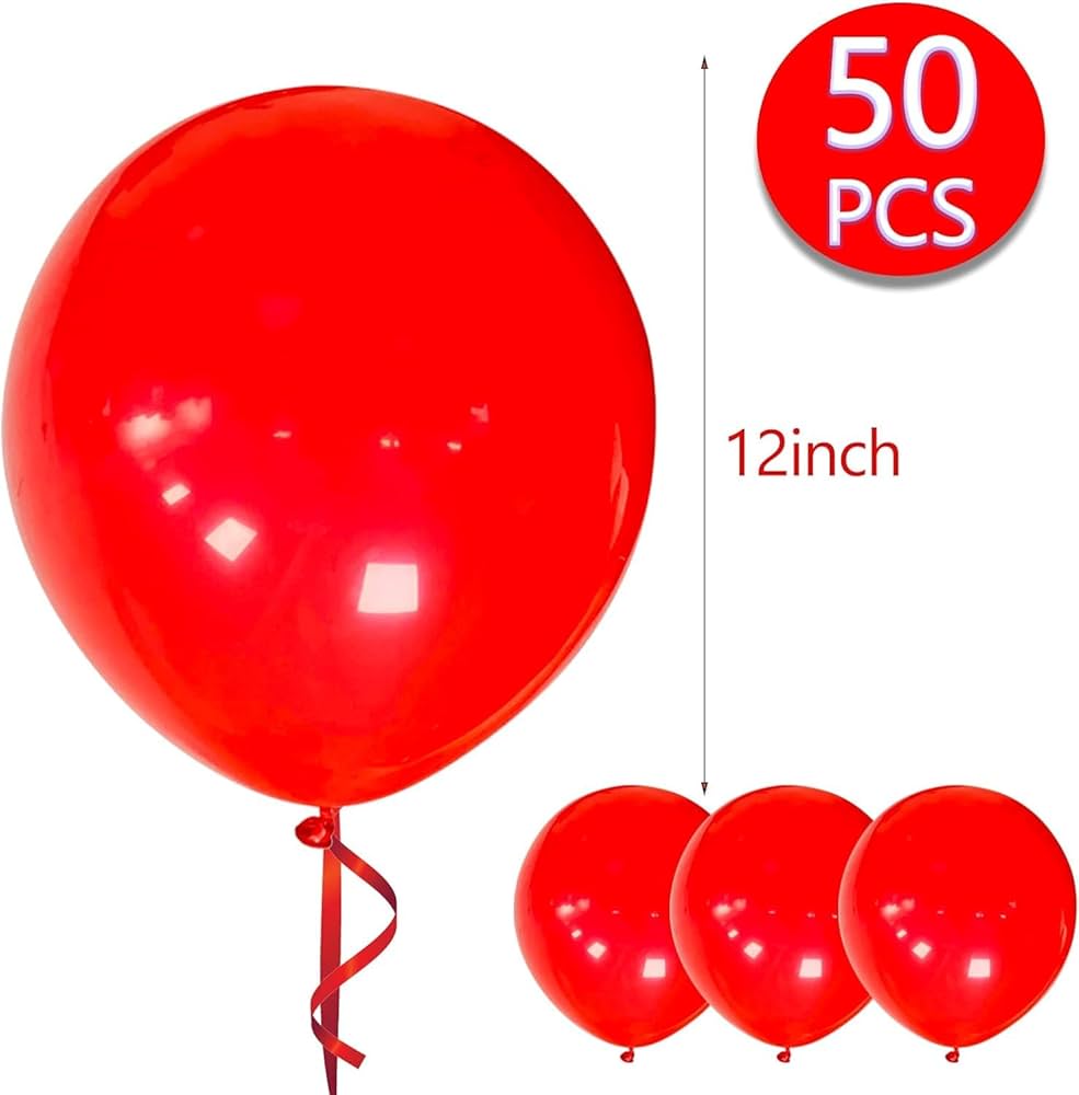 QIFU Rose Red Balloons 52 Pack,12inch Red Latex Party Balloon With Rose