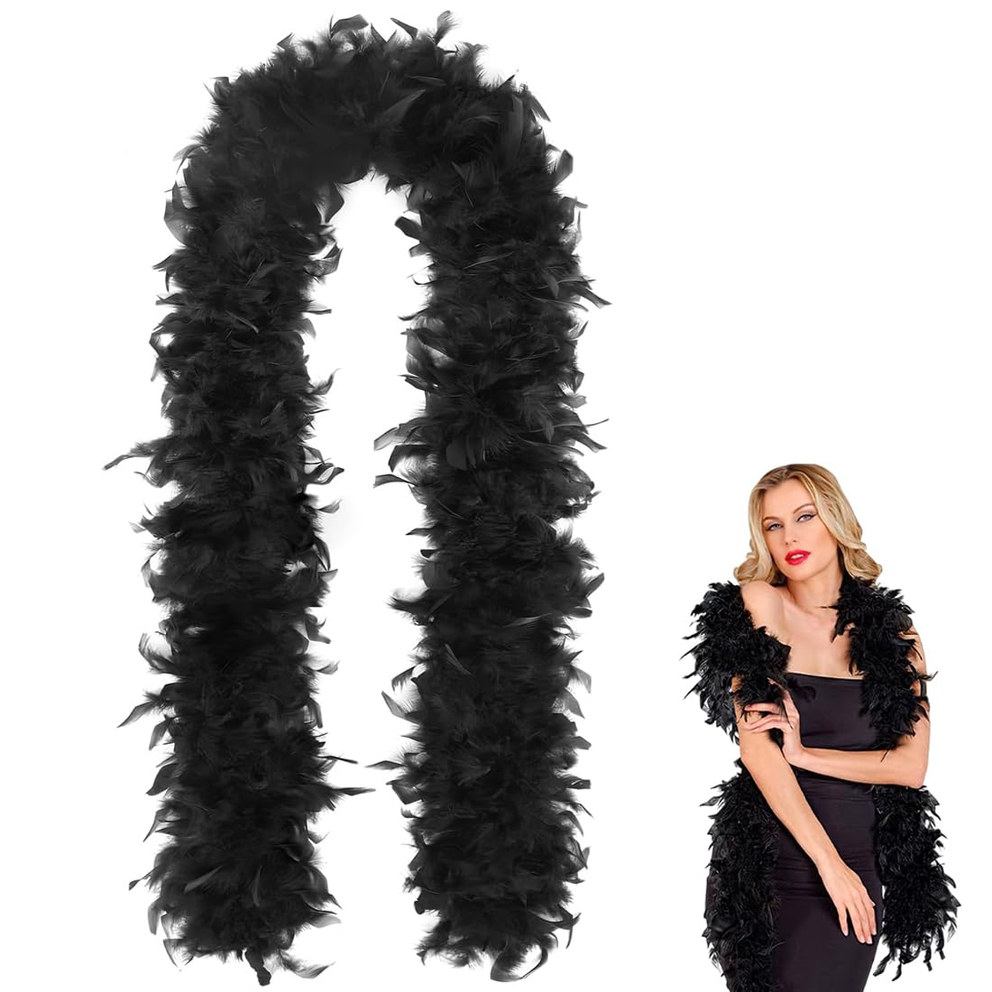 1 PCS 2M noir en plumes,no-ir de déguisement,noir en plumes,echarpe plu-me,boas de plu-mes de déguisement, accessoire de costume,années 1920,Idéal pour le carnaval, fête costumée,Mariage
