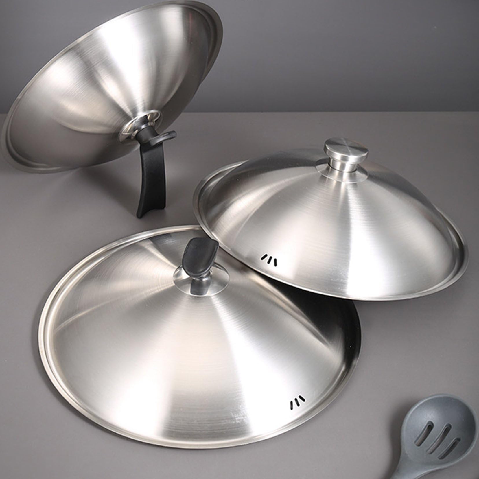 Tapa universal para sartenes y ollas, adecuada para todas las ollas, sartenes y woks de entre 30 cm y 38 cm, fabricada en acero inoxidable con un mango resistente al calor 32cm