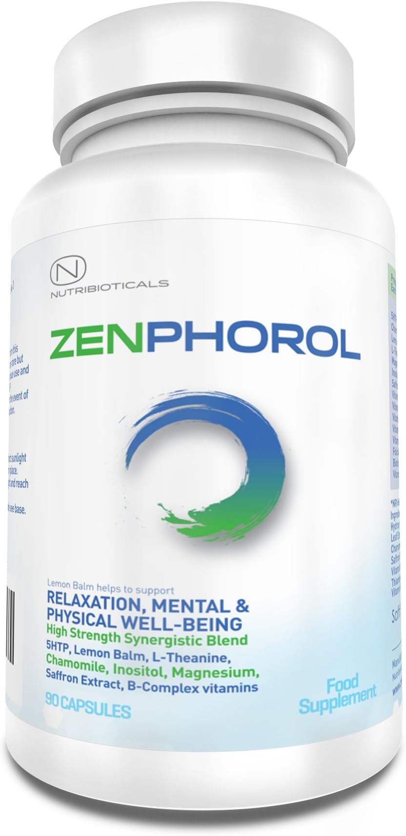 Zenphorol® with Lemon Balm helps to support Relaxation, Mental and Physical Well-Being with 5HTP, Lemon Balm, L-Theanine, Chamomile, Inositol, Magnesium, Saffron Extract and B Complex vitamins | 1530mg ACTIVE per serving | 90 Capsules