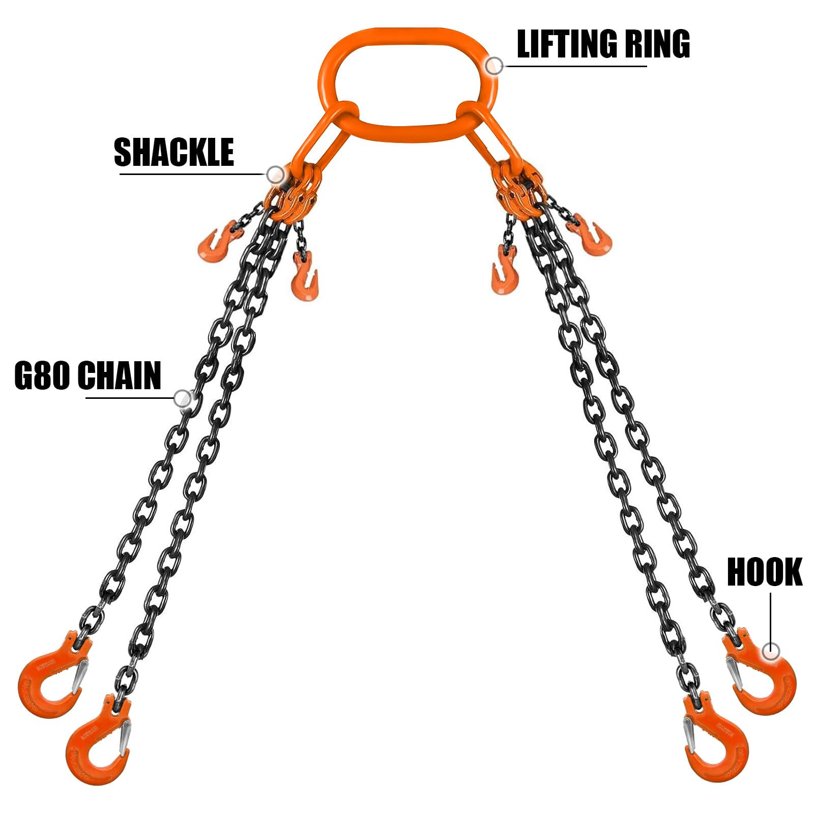SALUINOKI 4 Leg Chain Sling for Lifting with Hooks Heavy Duty 8 Ton 1 inch x 10 FT 17,600 lbs 4 Point Lift Chains Rigging