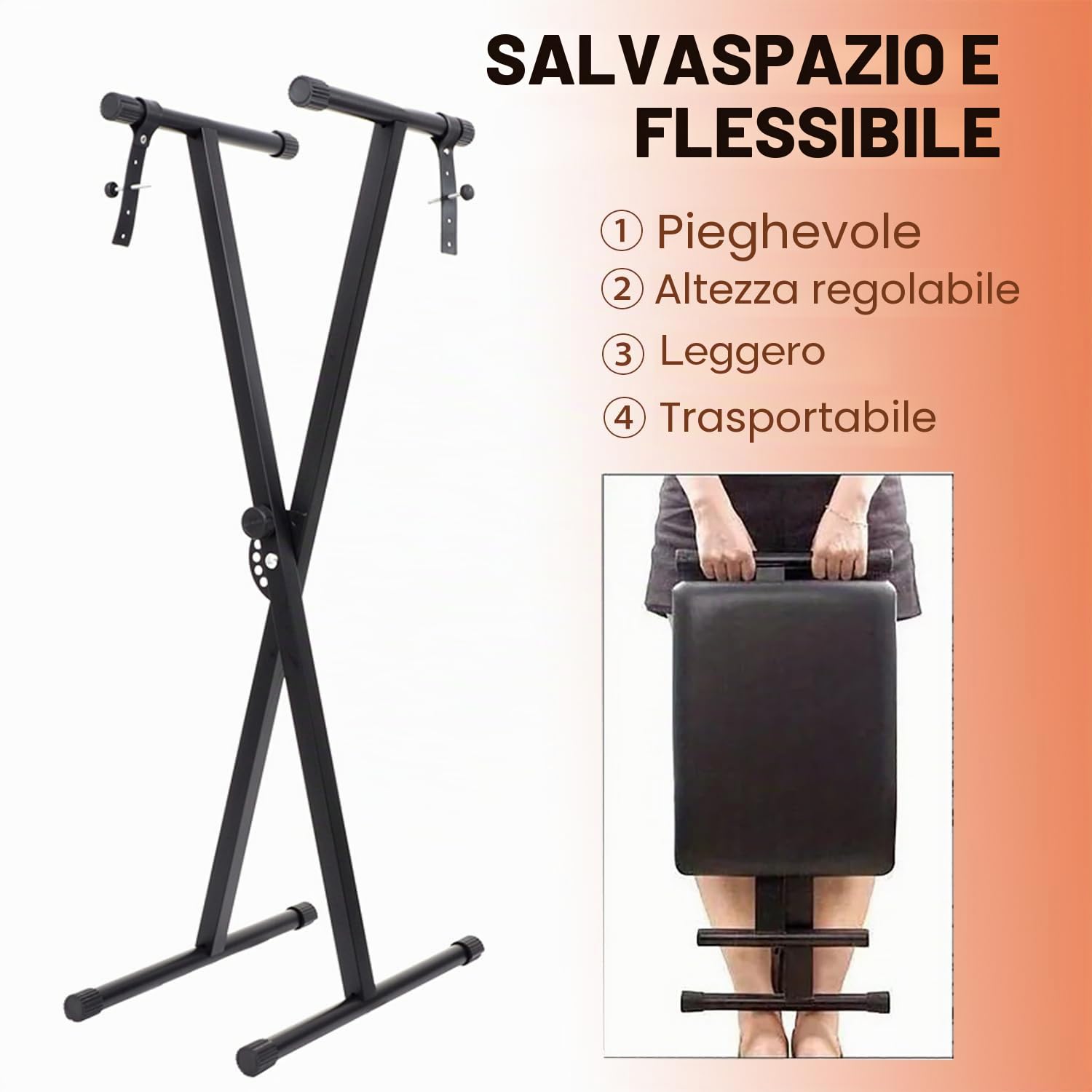 Supporto per Tastiera con Sgabello,Supporto X Regolabile in 7 Altezze, Panchetta Imbottita Regolabile in 4 Posizioni，per Pianoforte