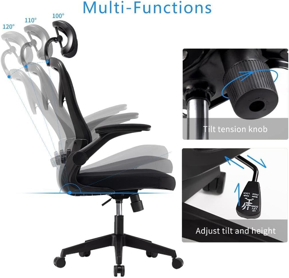 ハイバックオフィスチェア 360度回転 跳ね上げ式アーム ランバー
