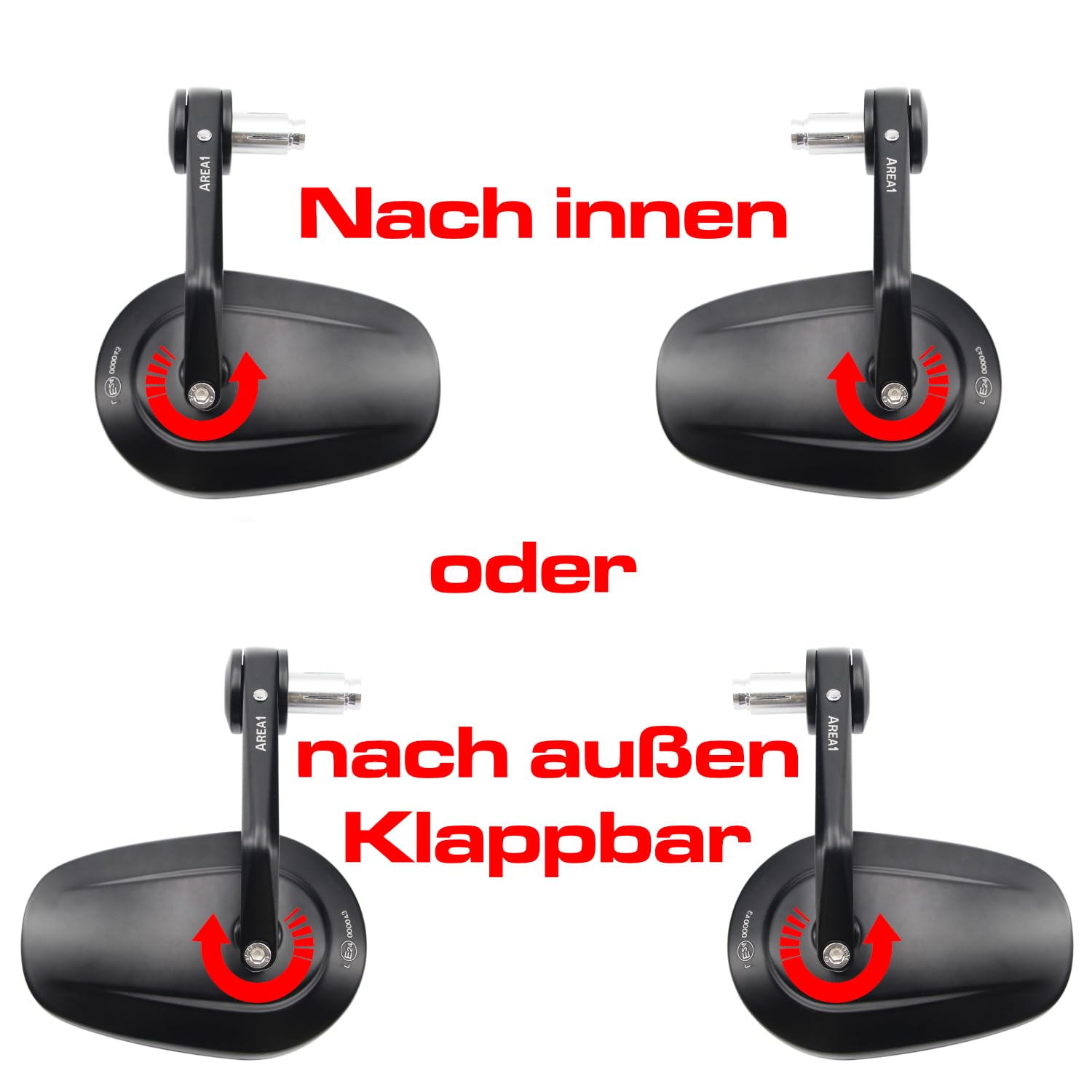 Area1 CNC/Alu Motorrad Lenkerendenspiegel Rückspiegel Set, Egeprüft kompatibel mit z.B. Duke SMC/R MT07 MT09 MT125 Z900 Z650 Z500 Z125 CMX CB Hornet SV650 GSXS GSF Bandit R12 S1000 Tuono RnineT
