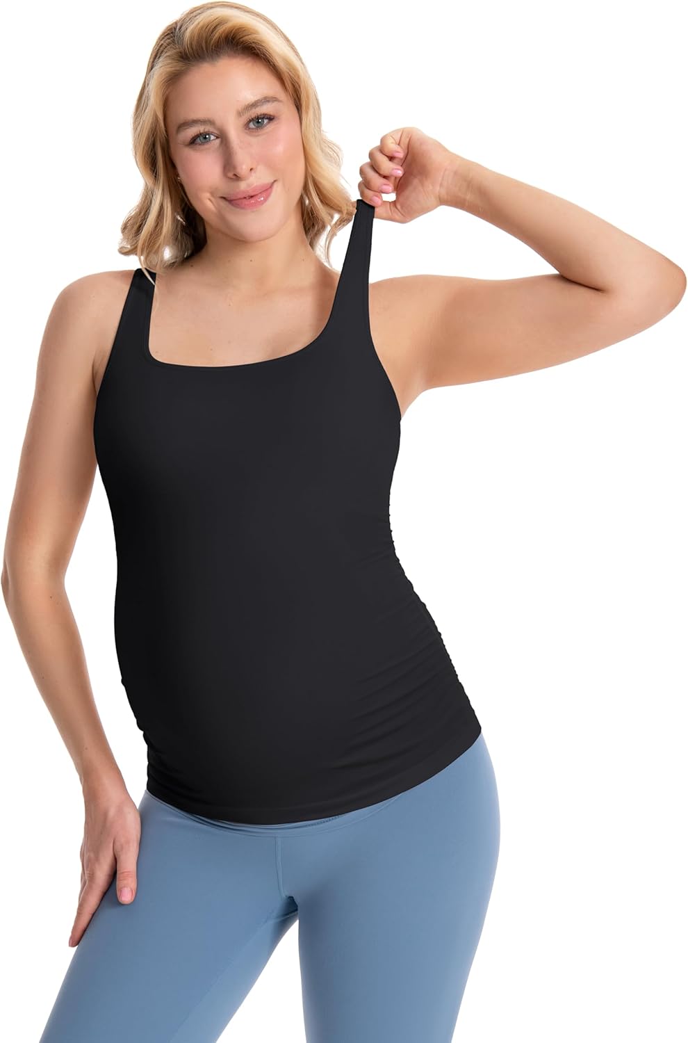 ATTRACO Side Ruched Maternity Tank Top for Women Adjustable Straps Pregnancy Workout Top Sleeveless - Image 4