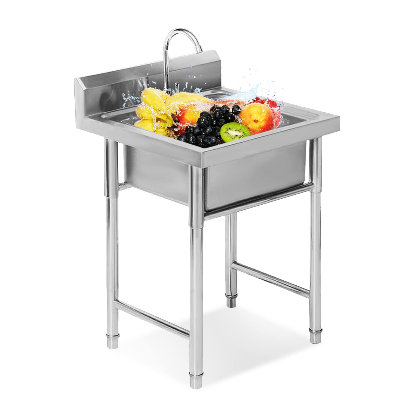 ZTCHSENZT Sink,Kitchen Utility Sink,FreeStanding 304 Stainless Steel Utility Sinks with Faucet, Single Sink for Restaurant, Workshop – 19.68"/23.6" W x 19.68/23.6" D 31.49" H