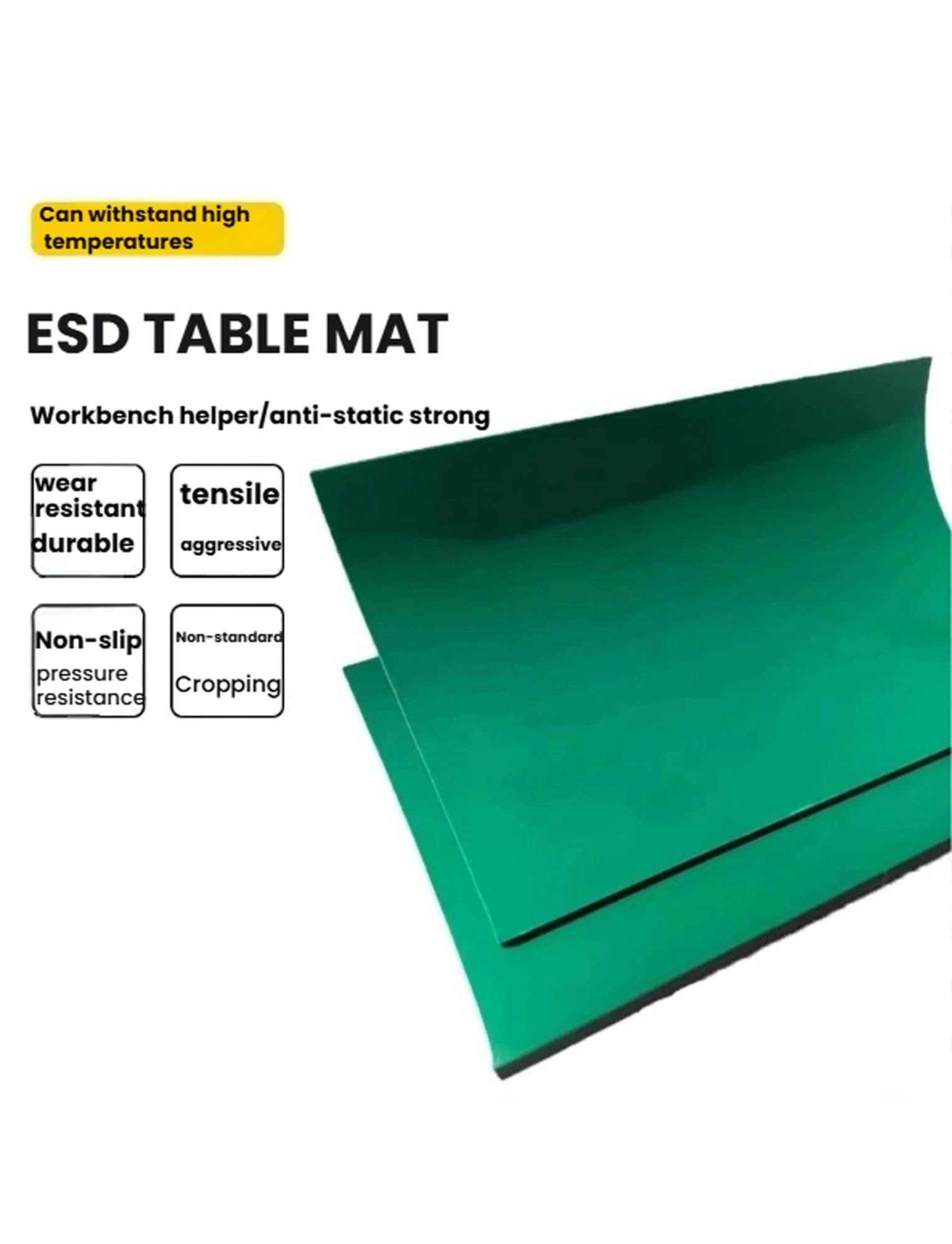 Antistatische Arbeitsmatte, grüne Gummimatte, PVC-Matte für Werkbank, Reparatur von ESD-Geräten, Tischmatte für Laborwartung, Dicke 2 mm, 100 x 200 x 0,2 cm