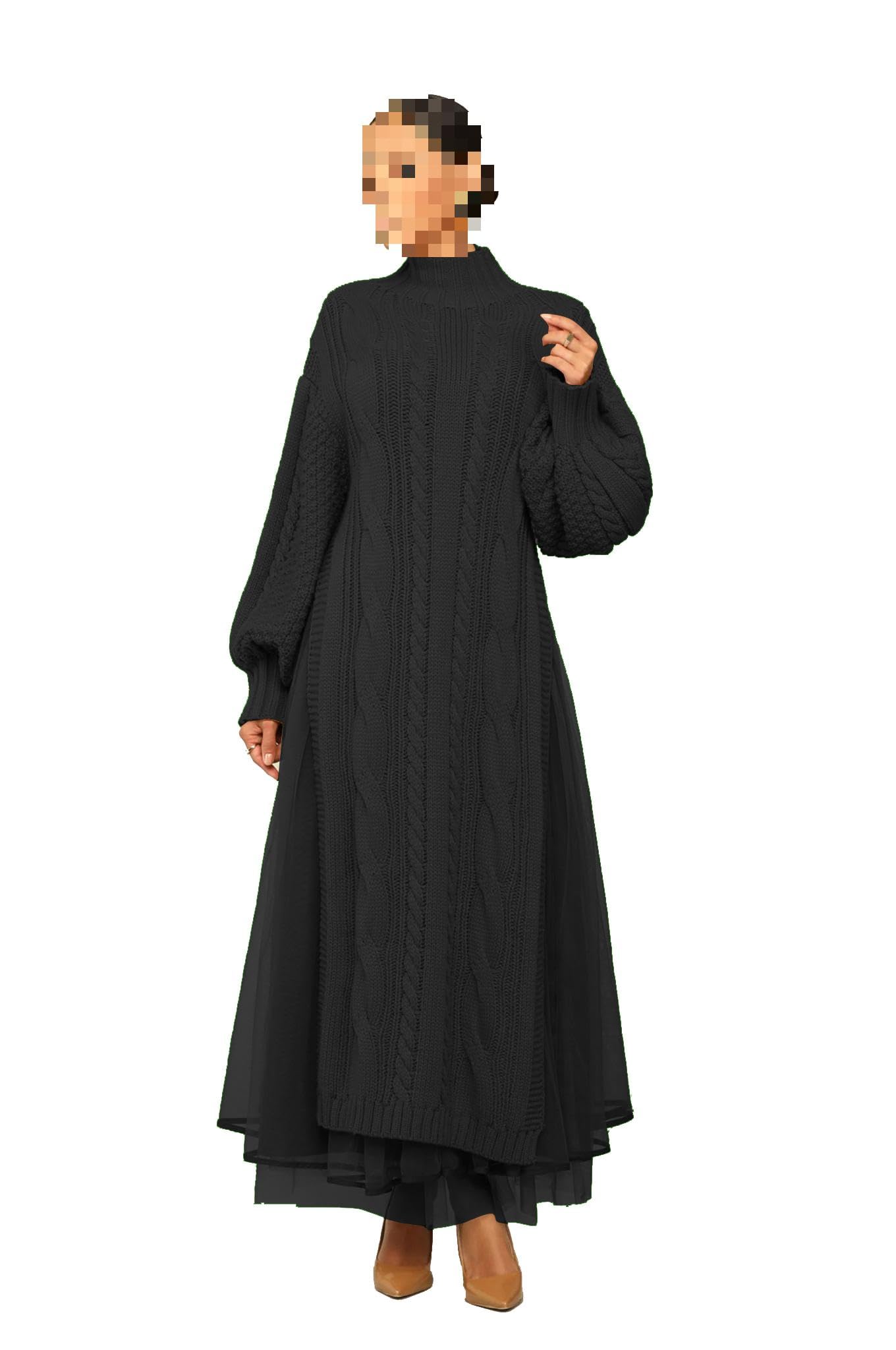 Femmes Tricoté Robe À Manches Longues Col Roulé Pull Pull Robe Casual Pull Split Fourchette Lâche Robe Longue