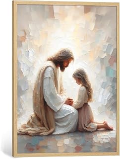 Wandkunst Jesus und Tochter Religiöse Wanddeko Christliche Wandkunst Leinwand für Wohnzimmer Jesus Bilder Kindermalerei Bibel Gebetsraum Dekoration christliche Kunst Drucke 30,48