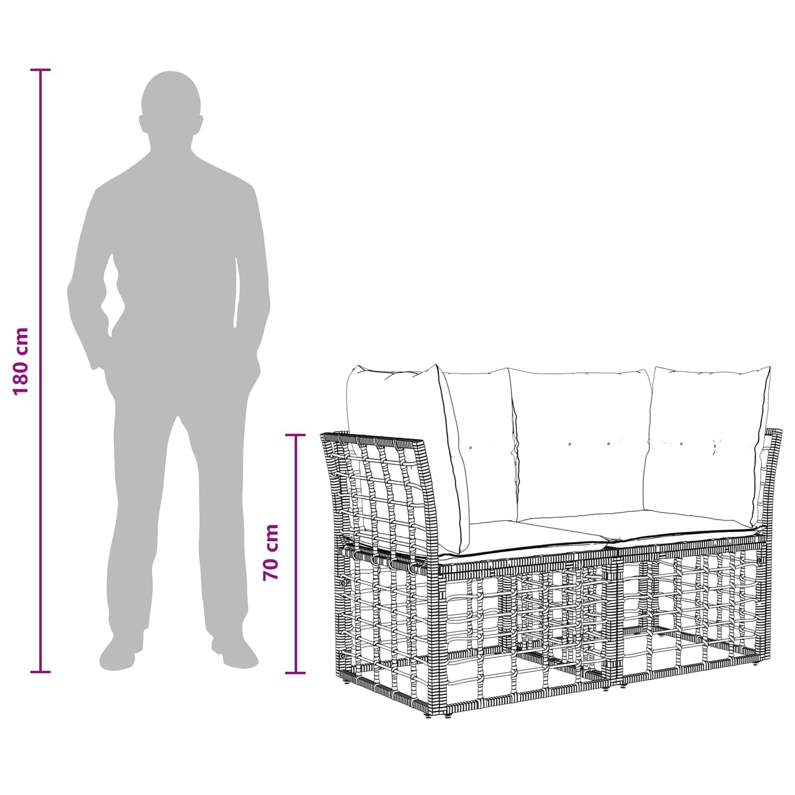 Set di divani da giardino modulari in polyrattan a 5 posti, colore: nero | Set di mobili flessibili per terrazza e balcone con elementi regolabili e imbottiture morbide.