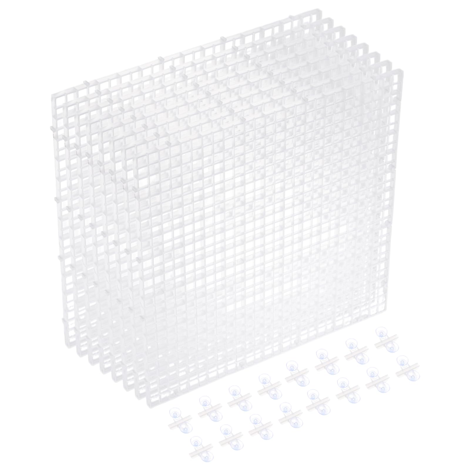 sourcing map Lot de 8 séparateurs d'aquarium, 30,5 x 30,5 cm en plastique pour cage à œufs, diffuseur de lumière, séparateur inférieur avec ventouses et ventouses pour aquarium, transparent
