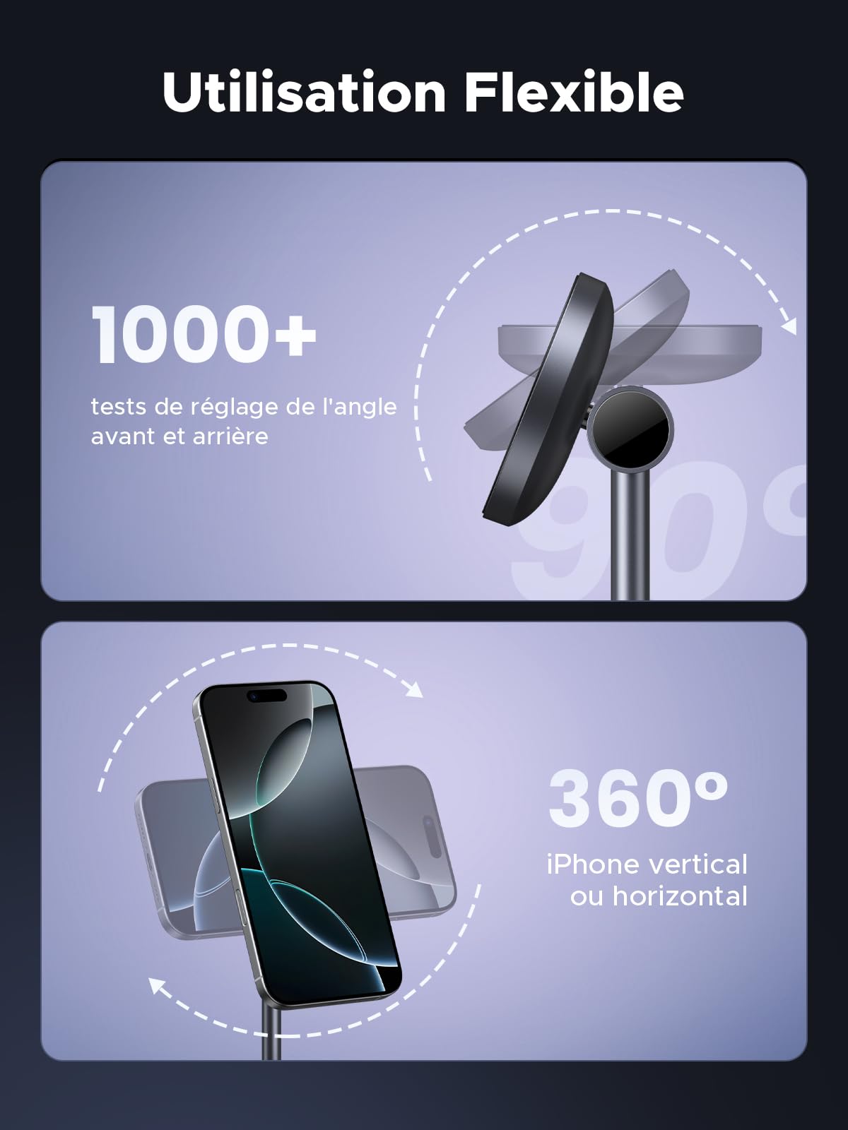 UGREEN MagFlow Qi2 15W Chargeur Induction 2 en 1 Certifié Compatible avec MagSafe iPhone 16 15 14 13 12 Plus Pro Max AirPods 4 3 Pro 2 Station de Charge sans Fil Magnétique Rapide Mode Standby