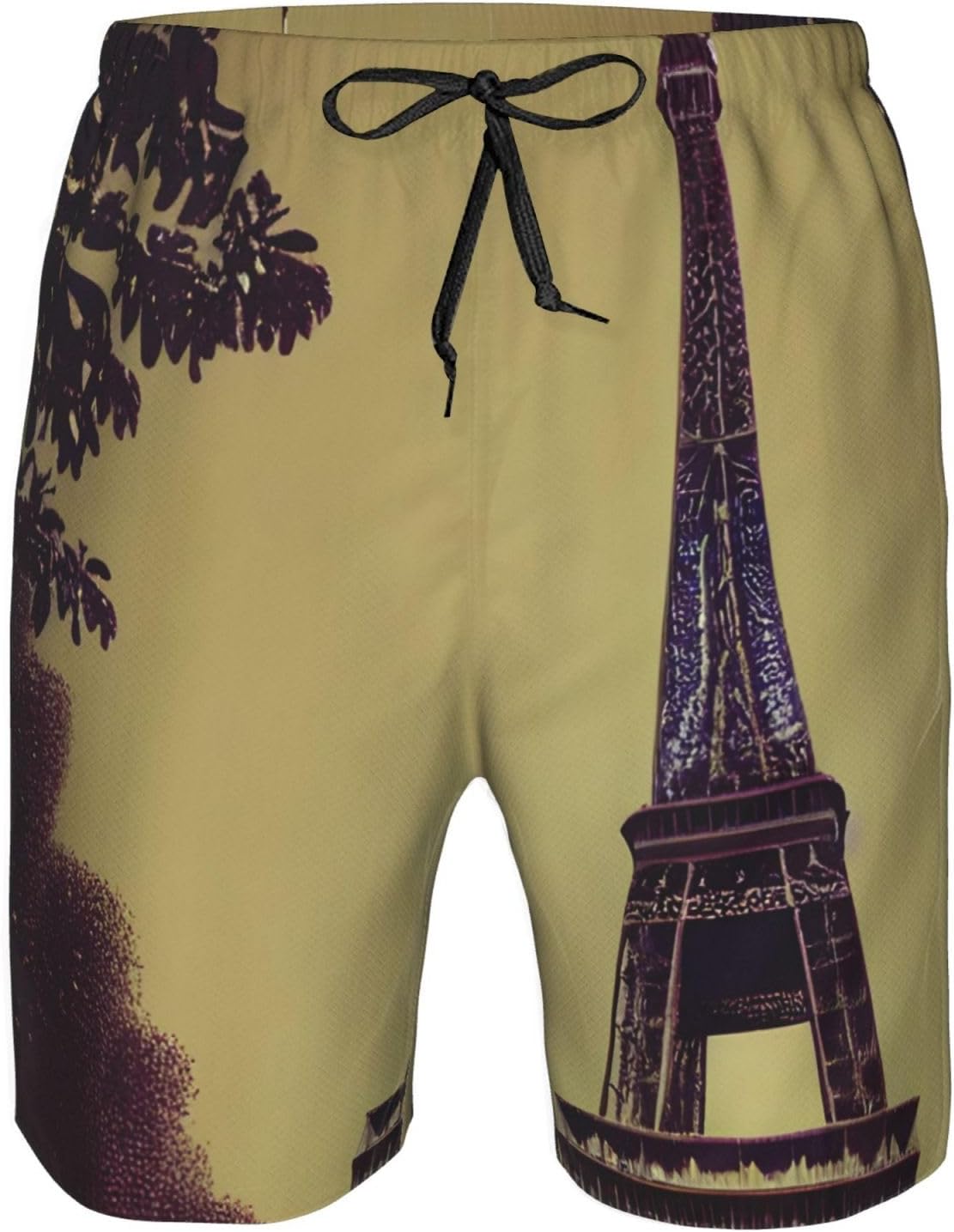 Mens Eiffel Tower Paris Print Beach Shorts,Casual Summer Shorts for Men,Quick Dry Polyester