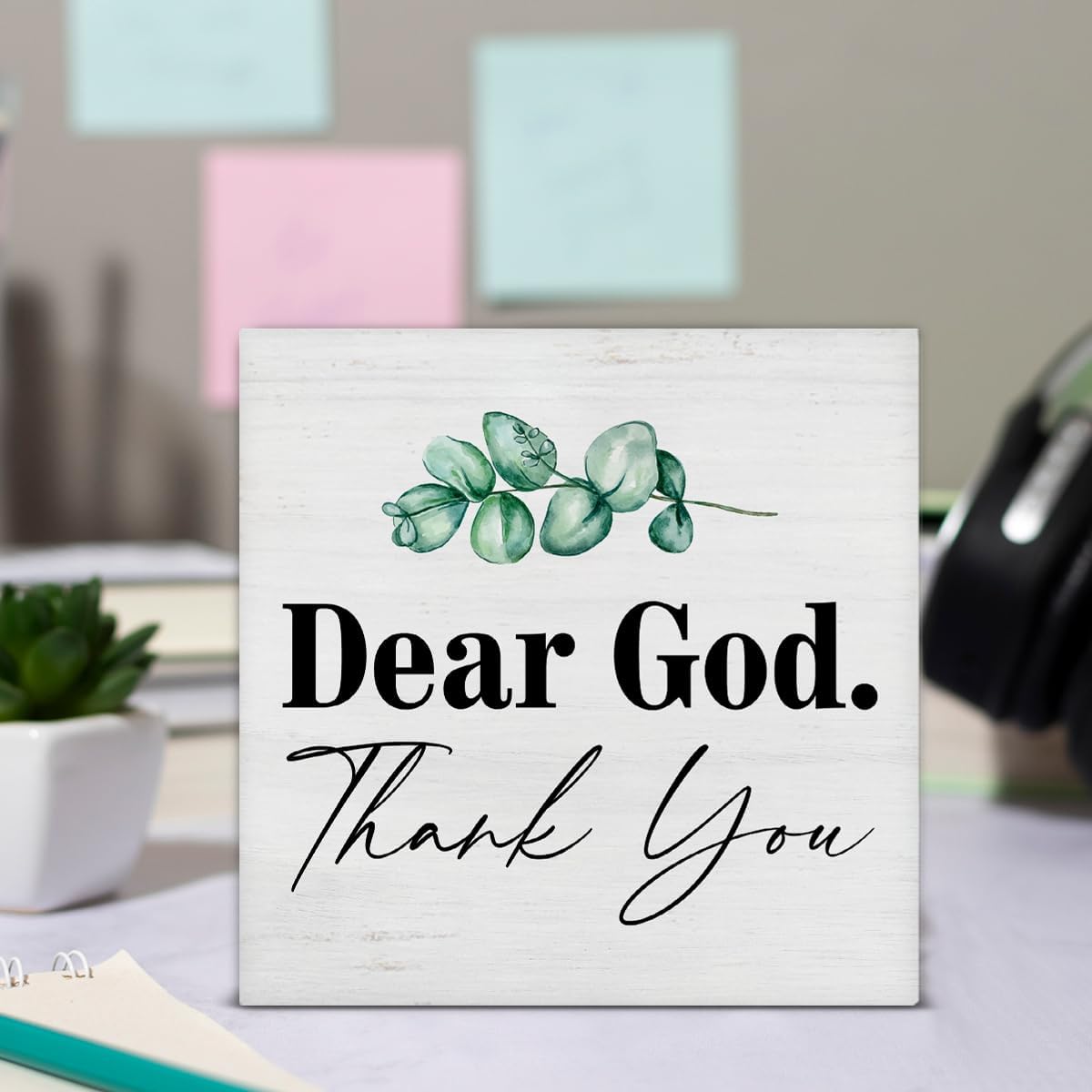 TSUYAWU Christian Decor, Wooden Sign, Dear God Thank You, 5 x 5 Inches, Modern Style, Tabletop Decoration, Living Room - Image 4