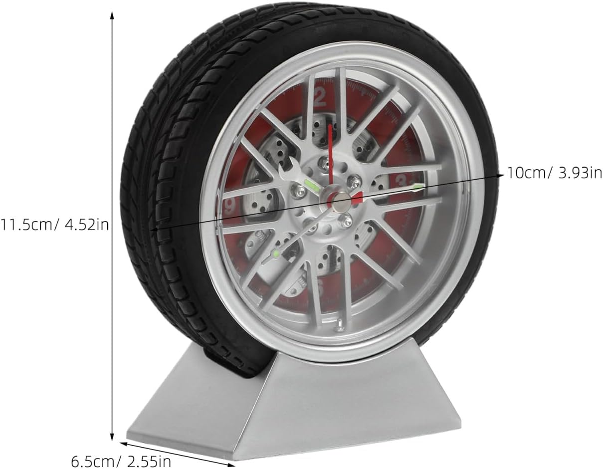 Hemobllo 4.5" Tire Desk Clock – Silent Quartz Battery Operated Mini Car Wheel Clock for Bedroom, Garage, Office – Vintage Decor & Unique Gift for Car Enthusiasts