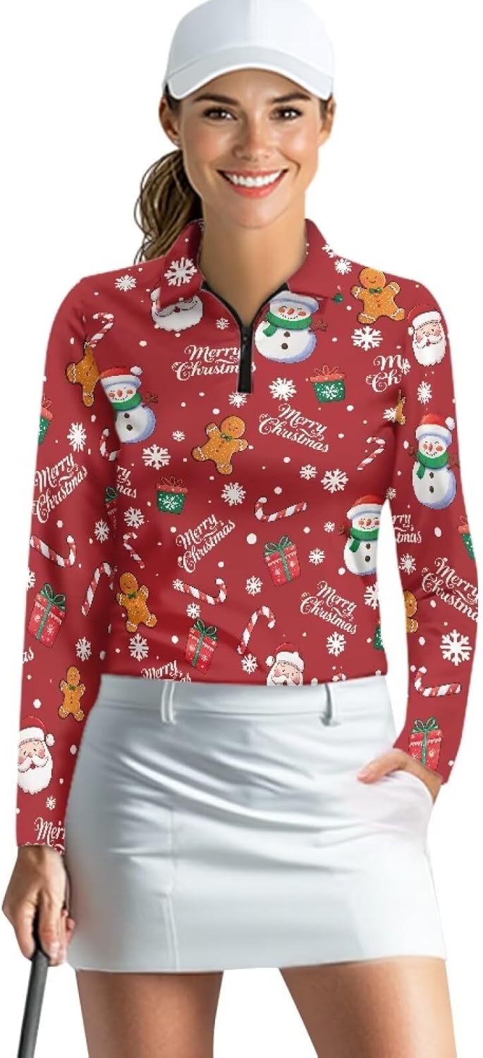 GULANGYU Women’s Golf Shirt Long Sleeve Christmas Shirt for Women, Workout Pullovers Athletic Clothes for Outdoor Sports