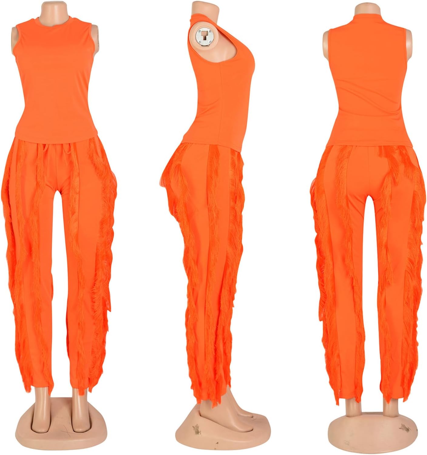 Remxi Women 2 Piece Outfits Sexy Sleeveless Sweatshirt Tassel Fringe Pants Sweatsuit Set Going Out Birthday Party Jumpsuit - Image 4