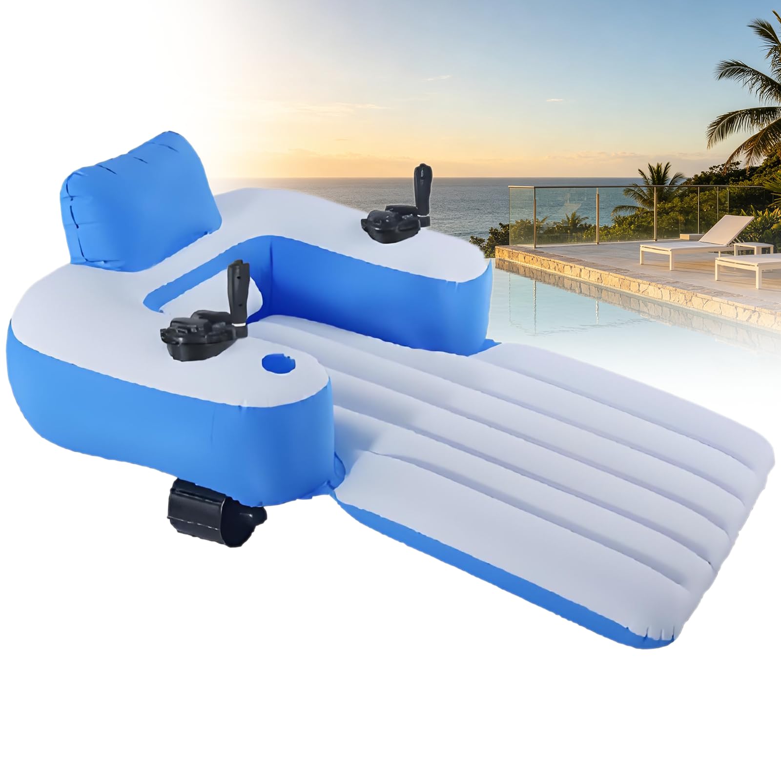 Gavscient Electric Motorized Pool Lounger For Adults, Inflatable Water Float Chair With Single Or Dual Motor Options, 80-120 Min Battery, Joystick Control For Lake Relaxation Elongated