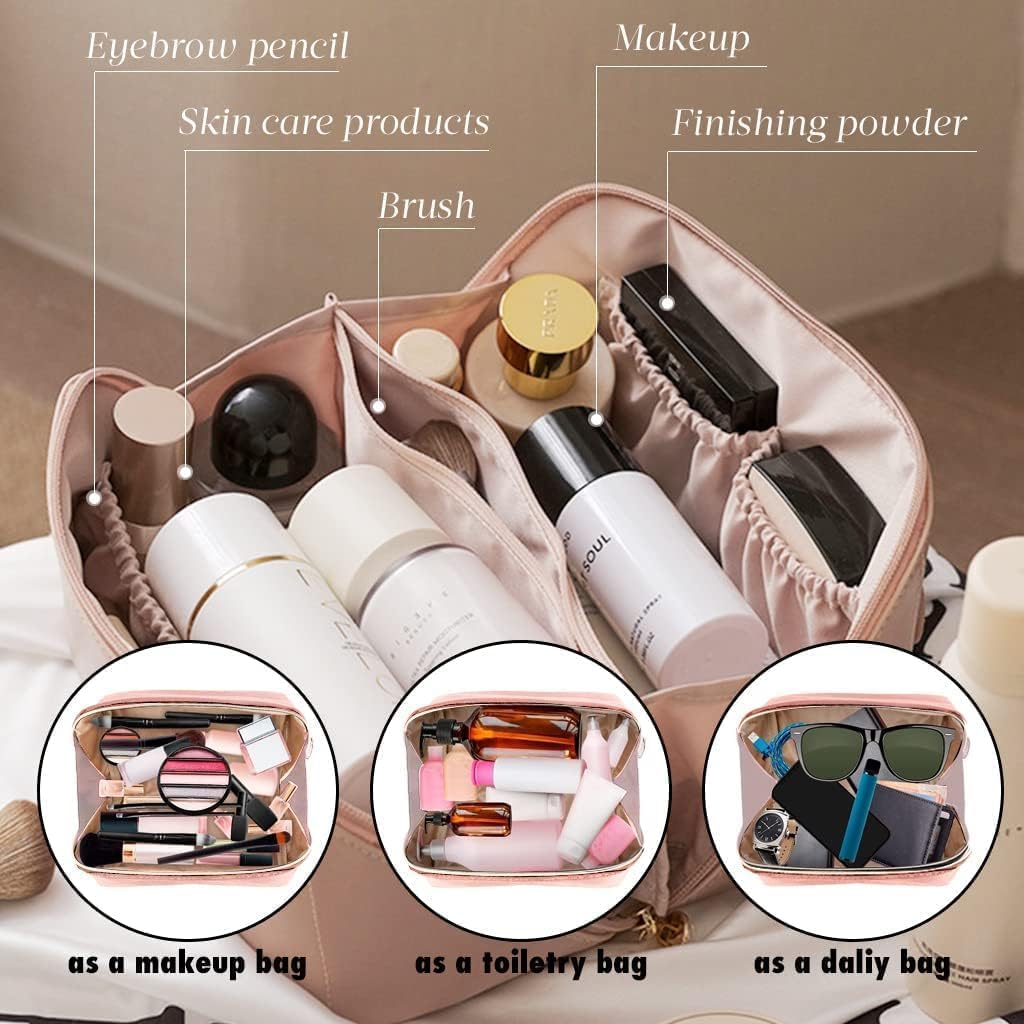 Wash Bag Cosmetic Case Set of 3, Clear Travel Wash Bags with Handles, Water-Repellent Bags, Transparent Wash Bags, BABY PINK, Modern