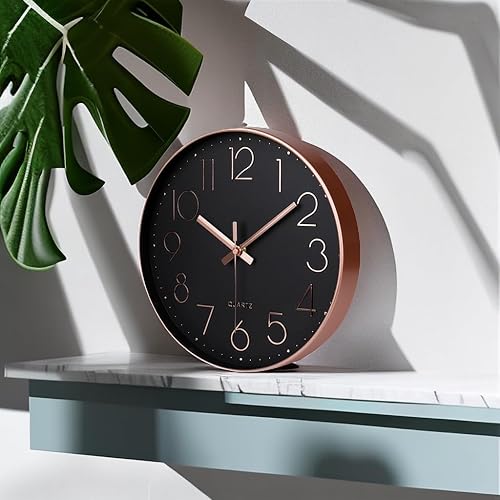 Miniatura 136 de jomparis - Reloj de pared de cuarzo redondo de 12 pulgadas, silencioso, sin tictac, decorativo, moderno, funciona con pilas, para oficina, hogar