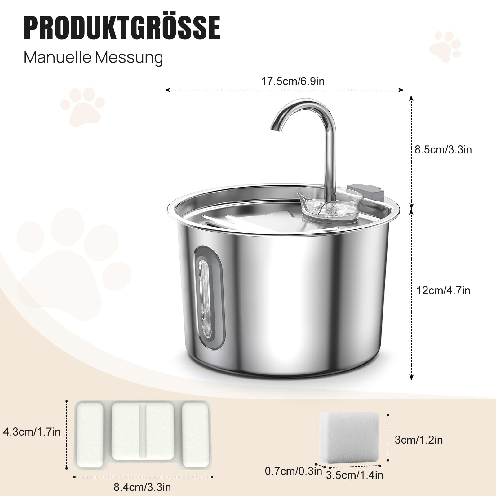 Fuente para gatos de acero inoxidable para gatos, fuente de agua para gatos, 2,2 l, fuente de agua súper silenciosa para perros, mantiene el agua fresca, con 2 filtros de carbón + 1 esponja