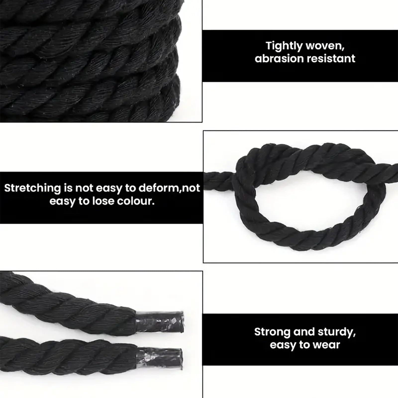 2 pary sznurowadeł typu Rope Laces, grube sznurowadła do Air Force 1, kolor czarny i różowy, okrągłe sznurowadła 12mm, Shoe Laces, grube sznurowadła do trampek, butów do biegania, butów