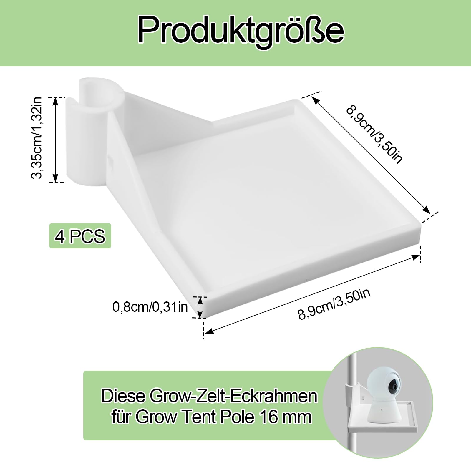 Accesorios para Tienda de Cultivo, 4 Pieza Estantes de Esquina para Tienda de Crecimiento, 8,9 x 8,9cm Accesorios Versátiles para Tienda de Cultivo, para Postes de Tienda de 16mm, Blanco(Reutilizable)