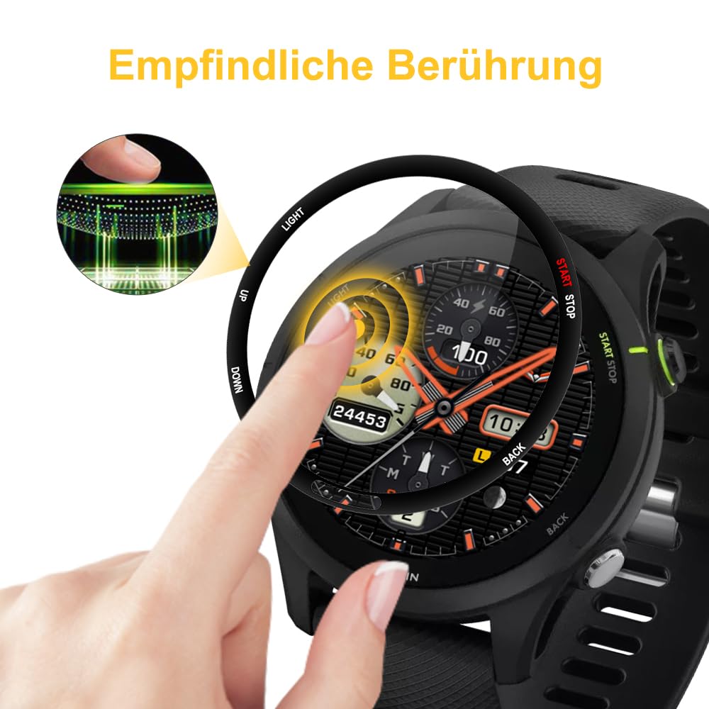 Beukei 3er Pack Panzerglas Für Garmin Forerunner 255/255 Music - 9H Härte Fullscreen Schutz