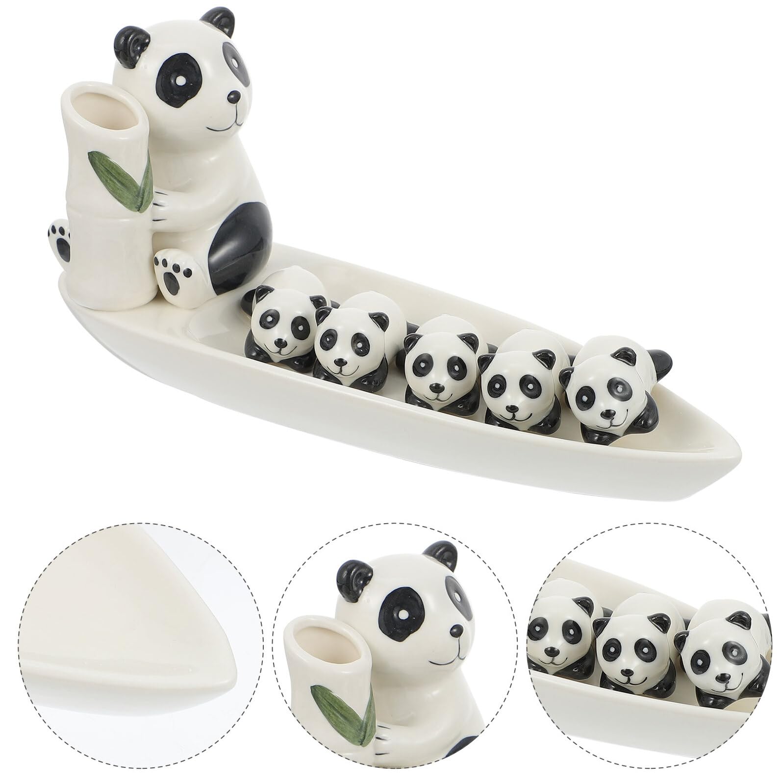 Gatuida Repose-Baguettes en Céramique Blanc de Panda, Set Compact et Facile à Ranger pour Baguettes et Fourchettes, pour Table à Manger ou Fête