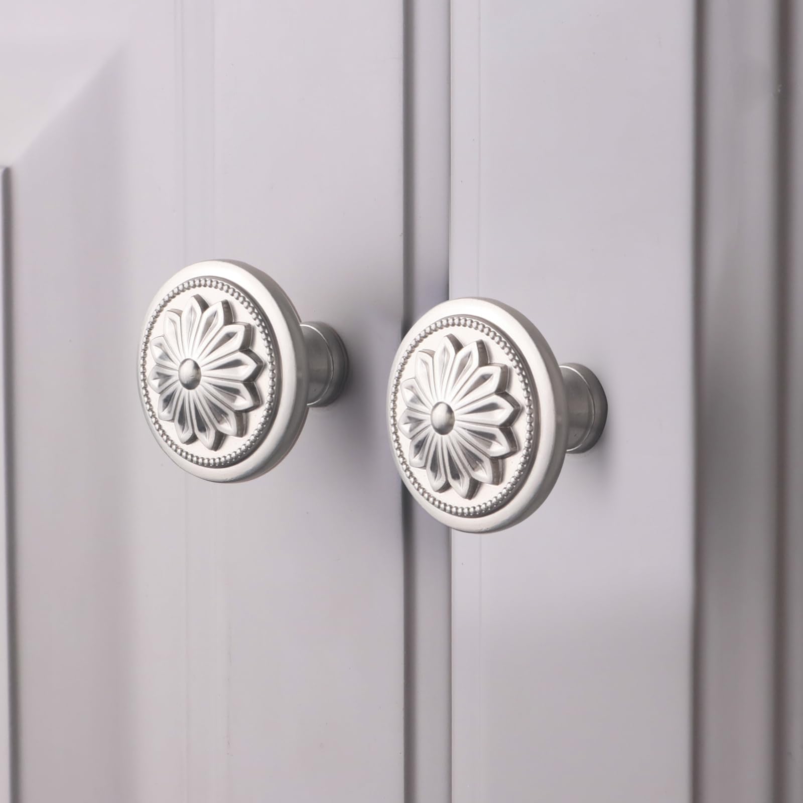 4 Pack Brushed Nickel Cabinet Hardware Knobs Round, 1-2/5"Satin Nickel Handles for Kitchen Cabinets and Drawers Nickel Drawer Pulls Dresser Knobs — Amazon image 3