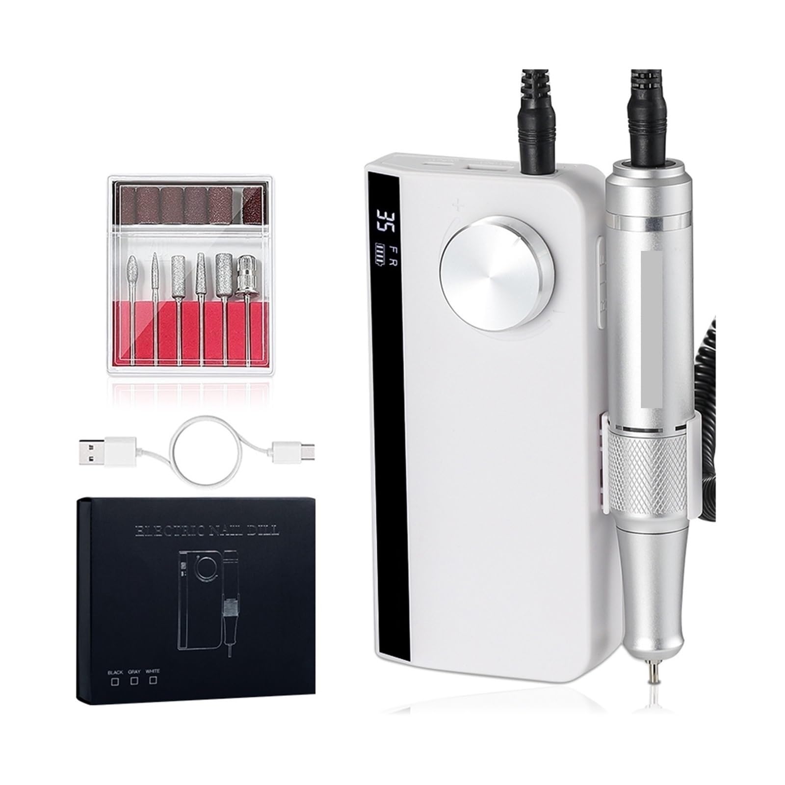 Fresa per Unghie, Trapano For Unghie Elettrico Ricaricabile Da 35000 Giri/min, Frese For Unghie Portatili For Unghie In Acrilico/gel, Strumenti For Unghie Professionali For Pedicure Manicure(YK501-Whi
