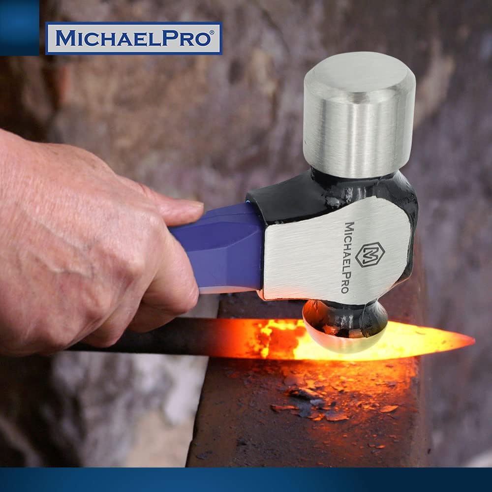MichaelPro 24oz Ball Peen Hammer, Premium Forged Steel, Fiberglass Handle, Shock Resistant and Well-Balanced for a Comfortable Grip, Rust and Corrosion Proof - MP004008