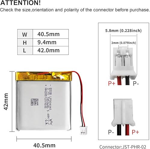Miniatura 3 de EEMB Batería de polímero de litio 3.7V 1450mAh 904040 Lipo Batería recargable con conector JST de cable para altavoz y dispositivo inalámbrico