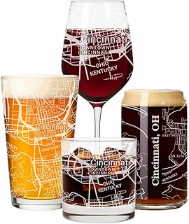 Blue Ridge Mountain Gifts - Cincinnati Souvenir - Ohio Glassware Gift, Etched City Map, Laser Engraved and Dishwasher Safe