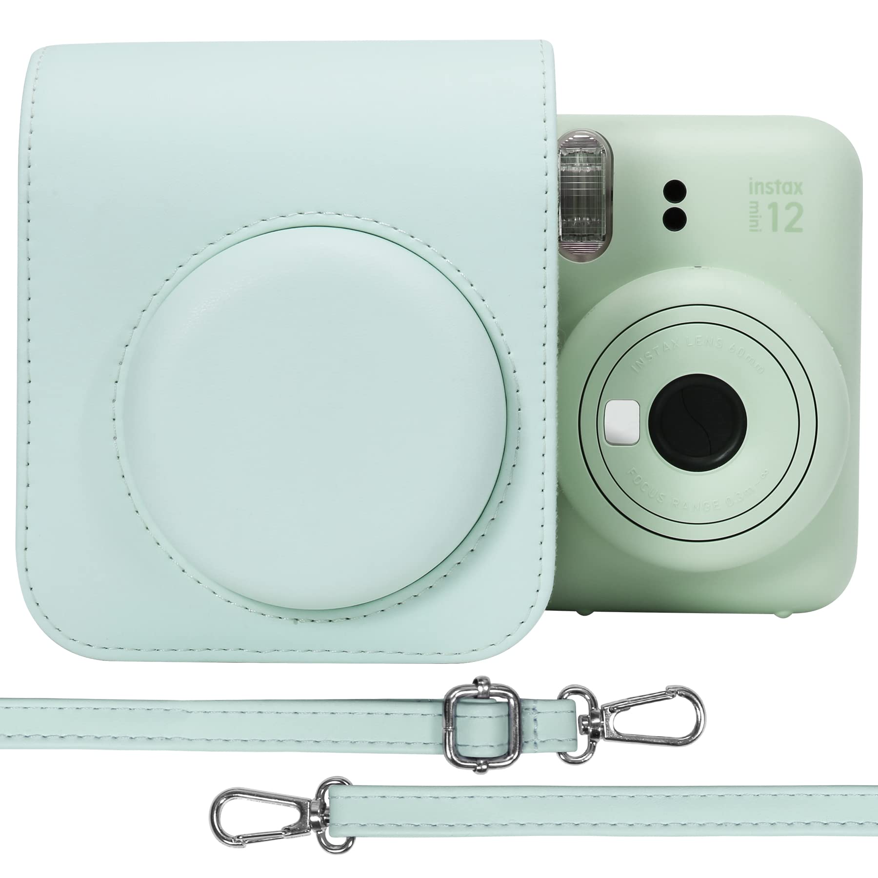 Aenllosi PU Leather Protective Case for Fujifilm Instax Mini 12/11 Instant Film Camera Travel Case,with Pocket and Adjustable Shoulder Strap(Mint