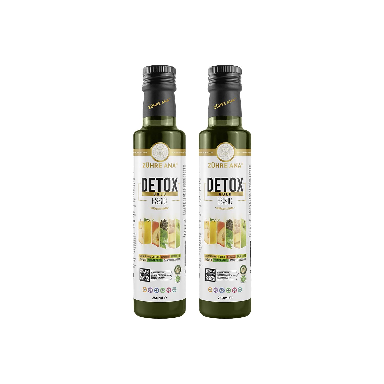 Zühre Ana D-TOX Gold-Essig – Natürlich fermentierter Essig für Gewichtsmanagement & Entgiftung – reduziert oxidativen Stress – Entfernt Ödeme – 2X250ml, Vegan
