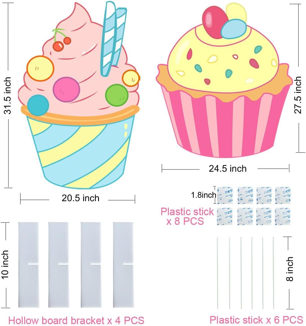 Candy Land Party Decoration 2 PCS Large Candyland Sign Giant Cardboard Cutout Candyland Decor Photo Booth Ice Cream Stand for Kids Candy Backdrop Cupcake Backdrop Yard Signs Wedding Birthday