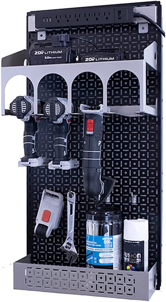 Omniwall Cordless Power Tool Kit-16" x 32" Black Metal Pegboard Organization System Blue