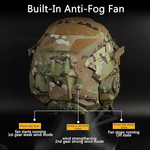 Miniatura 8 de Casco multifuncional de Airsoft, diseño todo en uno, auriculares tácticos desmontables integrados antivaho con pantalla de ventilador deslizante