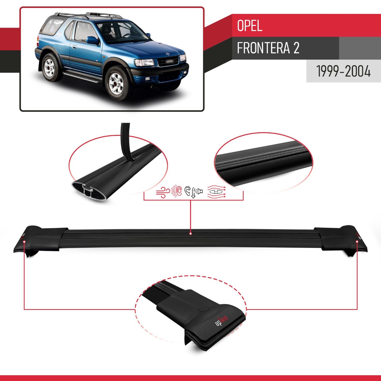 Compatible con Opel Frontera 2 1999-2004 Modelo Fly Barra de Techo Auto Portaequipajes Barras Transversales Negro Aluminio 2 Barras