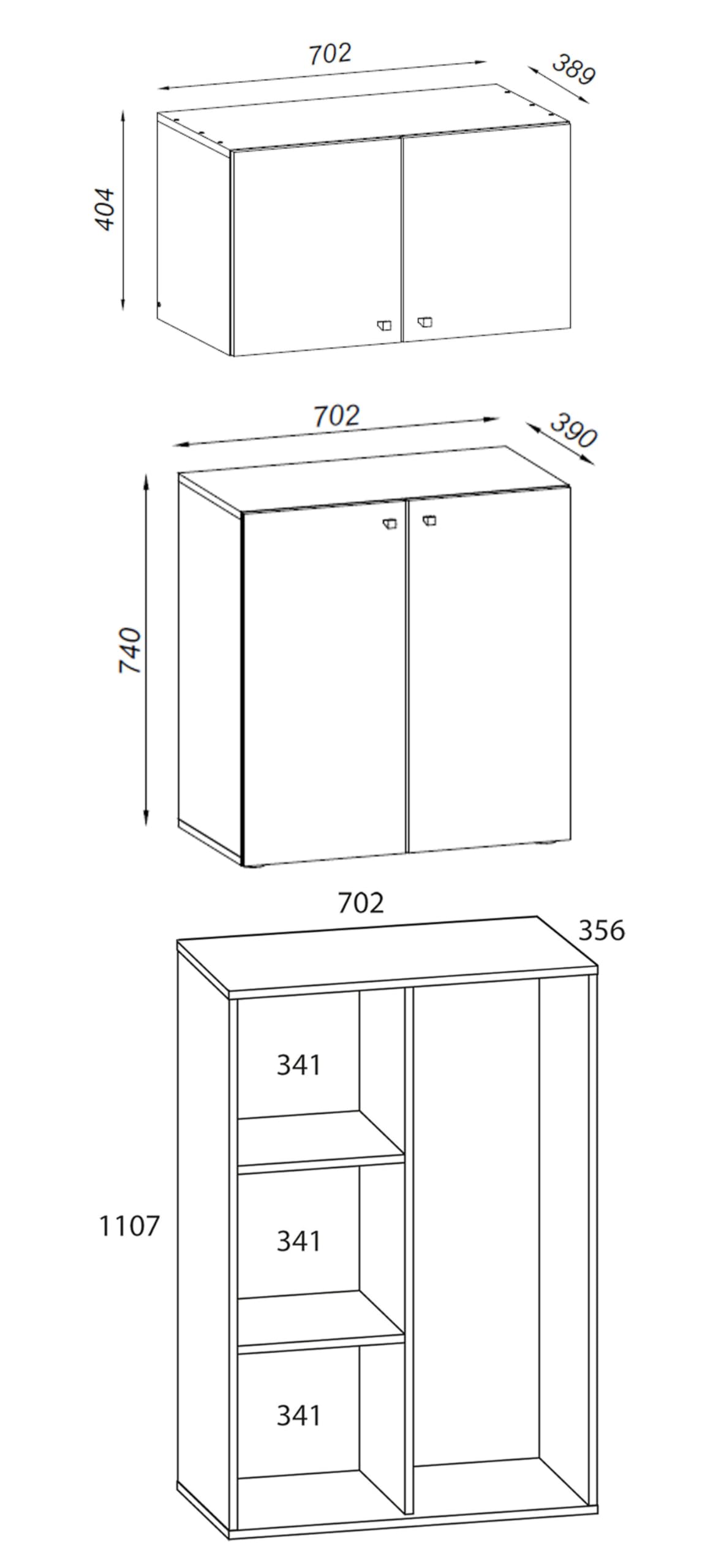 VCM Holz Besenschrank | 6 Fächer | Maße: H. 223 x B. 70 x T. 39 cm | Haushaltsschrank | Mehrzweckschrank | Aufsatz mit Zwei Türen - Lona