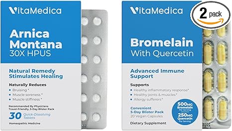VitaMedica Arnica and Bromelain Blister Packs Bundle | for Post Surgery and Muscle Recovery | Bruise Relief | Plant Based Natural Formulas | 2 Product Bundle for Healing Support | 5 Day Supply