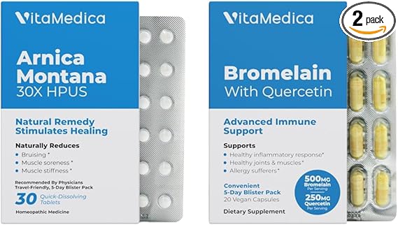 VitaMedica Arnica and Bromelain Blister Packs Bundle | for Post Surgery and Muscle Recovery | Bruise Relief | Plant Based Natural Formulas | 2 Product Bundle for Healing Support | 5 Day Supply