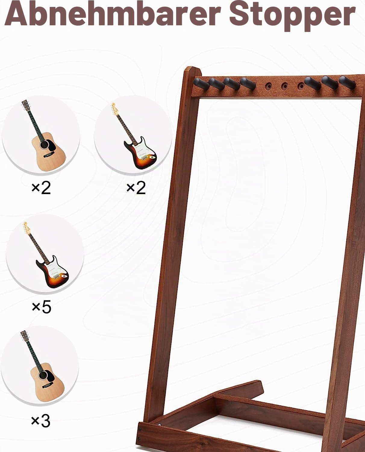 KingPoint Multi-Gitarren-Bodenständer, Holz-Gitarrenständer, Multi-Kopf-Gitarrenständer, Gitarrensammel-Organizer, mit Gitarrenplektren-Schlitz, passend für Gitarren aller Formen